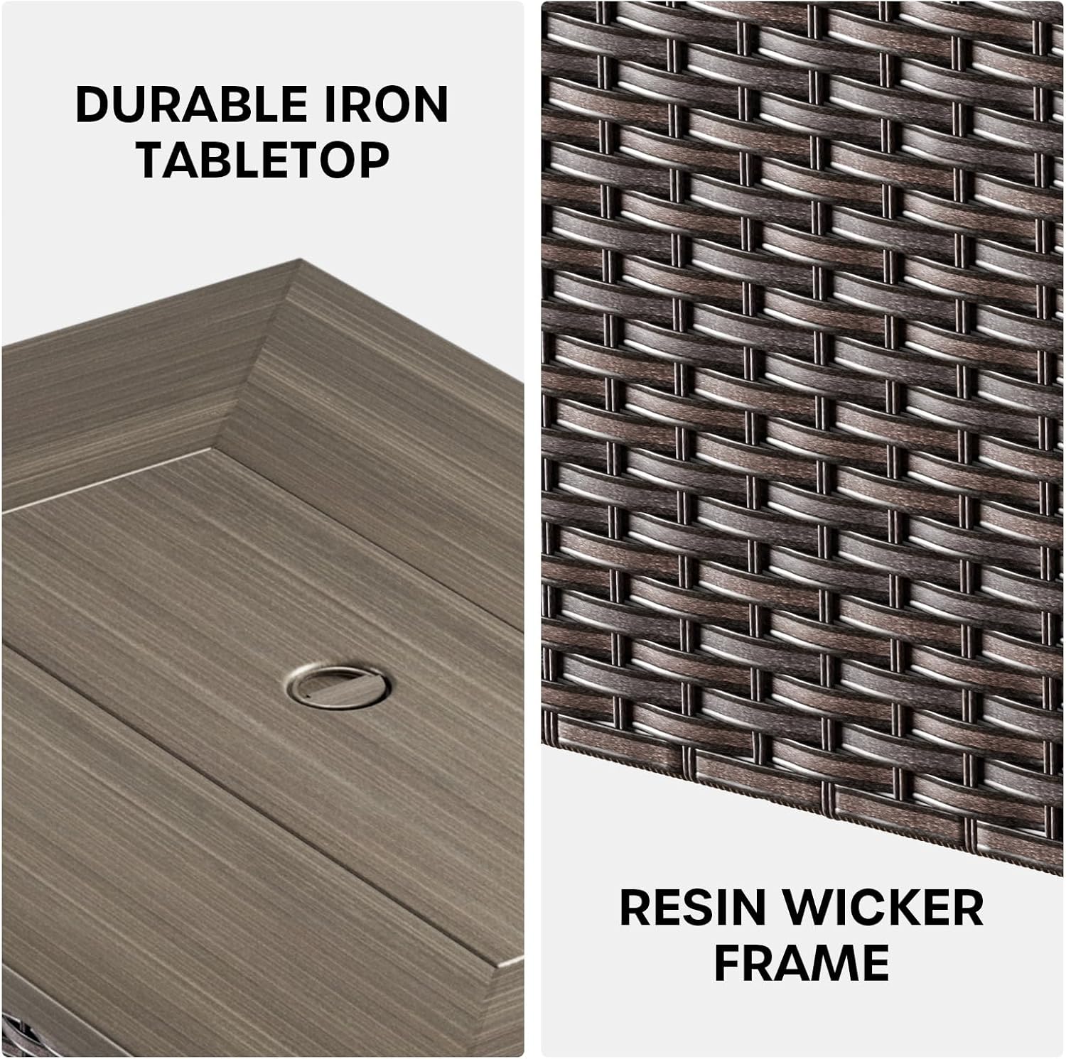 Outdoor Fire Table 41in Rectangle Propane Fire Pit Table, 50000 BTU Gas Fire Pit Table with Lava Rocks Brown Wicker 2-in-1 Firepit Table for Patio Garden Balcony