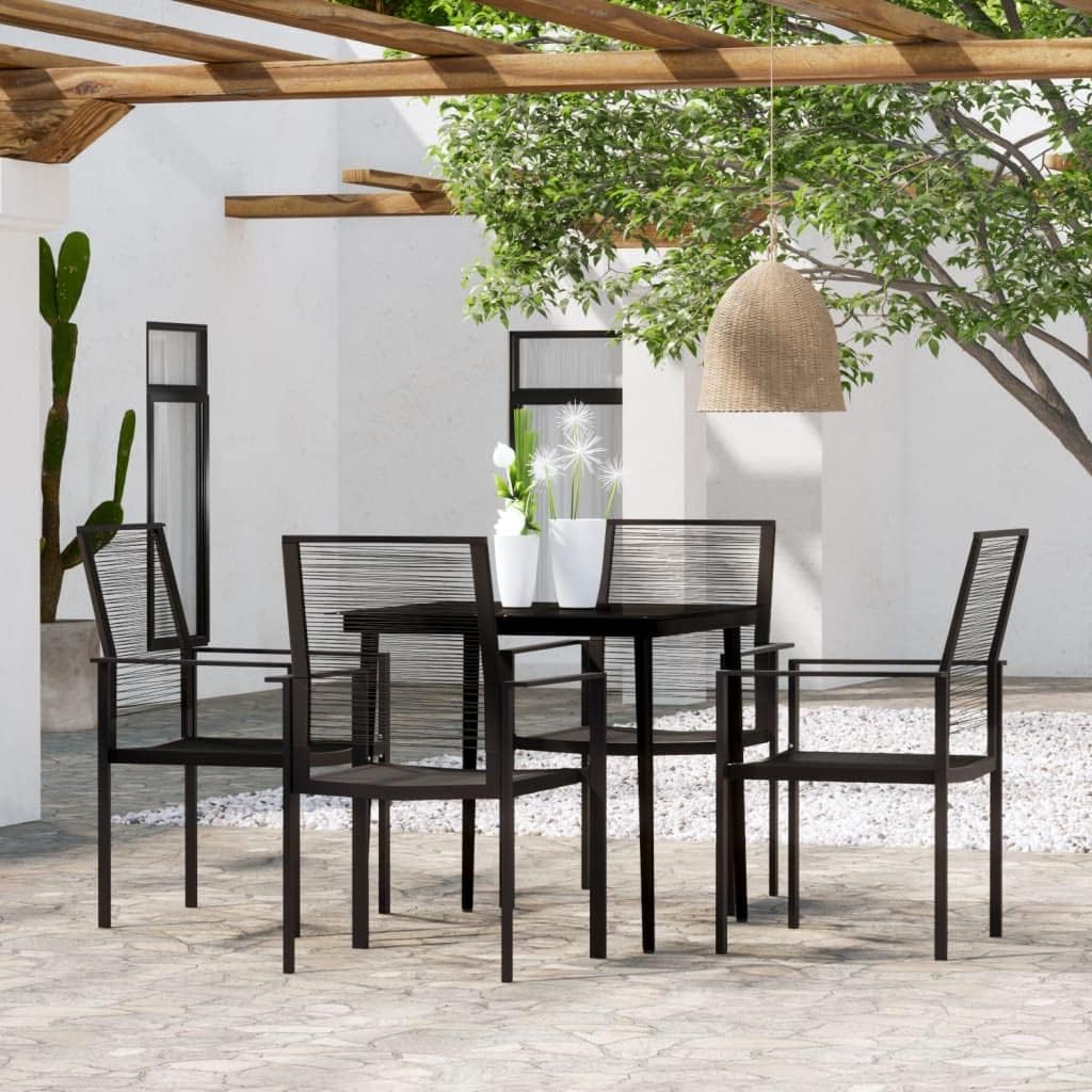 5 Piece Patio Dining Set Black,Outdoor Patio Dining Set with Glass Table and Rattan Chairs for Comfort and Durability Patio Furniture Sets, Outdoor Furniture Sets
