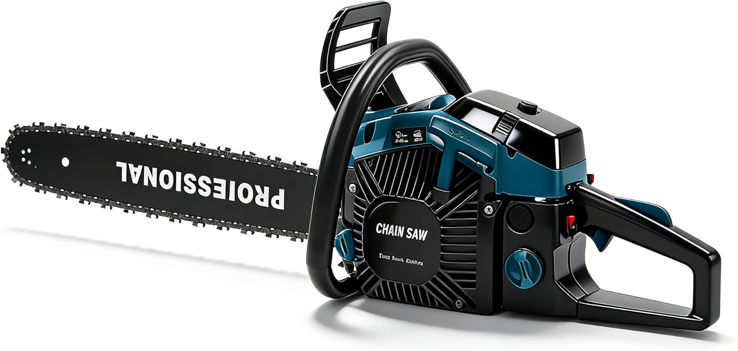 20 Inch 58CC Gas Chainsaw, 3.1HP High Powered Chain Saw with Auto Oiling System and Safety Lock, 2-Cycle Professional Gasoline Chainsaw for Tree Cutting, Wood Sawing and Forest Harvesting