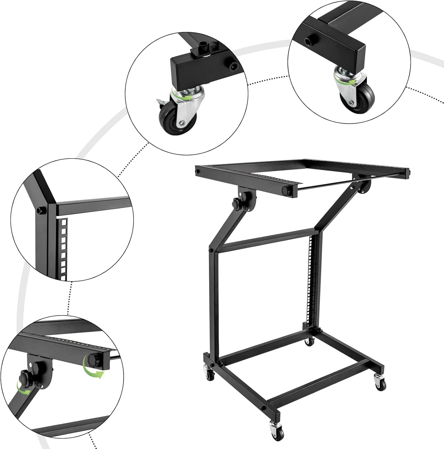 LYNICESHOP 9U Professional DJ Stand, Rack Mount Mixer Case Stand Studio Equipment Cart Stage Amp DJ Rolling Black Stage Amp DJ Rolling Black for Homes, Offices, Music Studios, Performance Stages