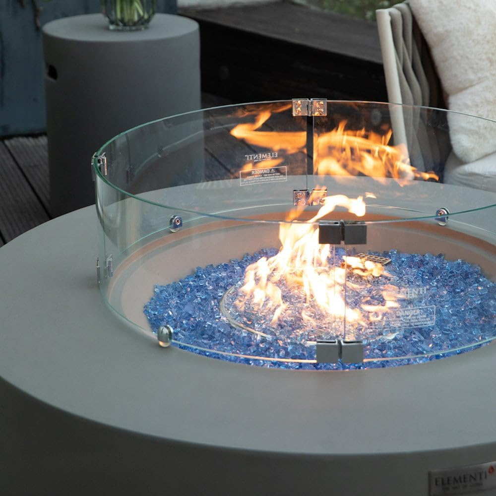 Elementi Plus Glass Wind Screen Outdoor Firepit Bowl Wind Guard Round Clear Fire Pit Glass Guard Fireplace Screen Tempered Glass Wind Shield Firepit Accessories - 25.4 x 25.4 Inches