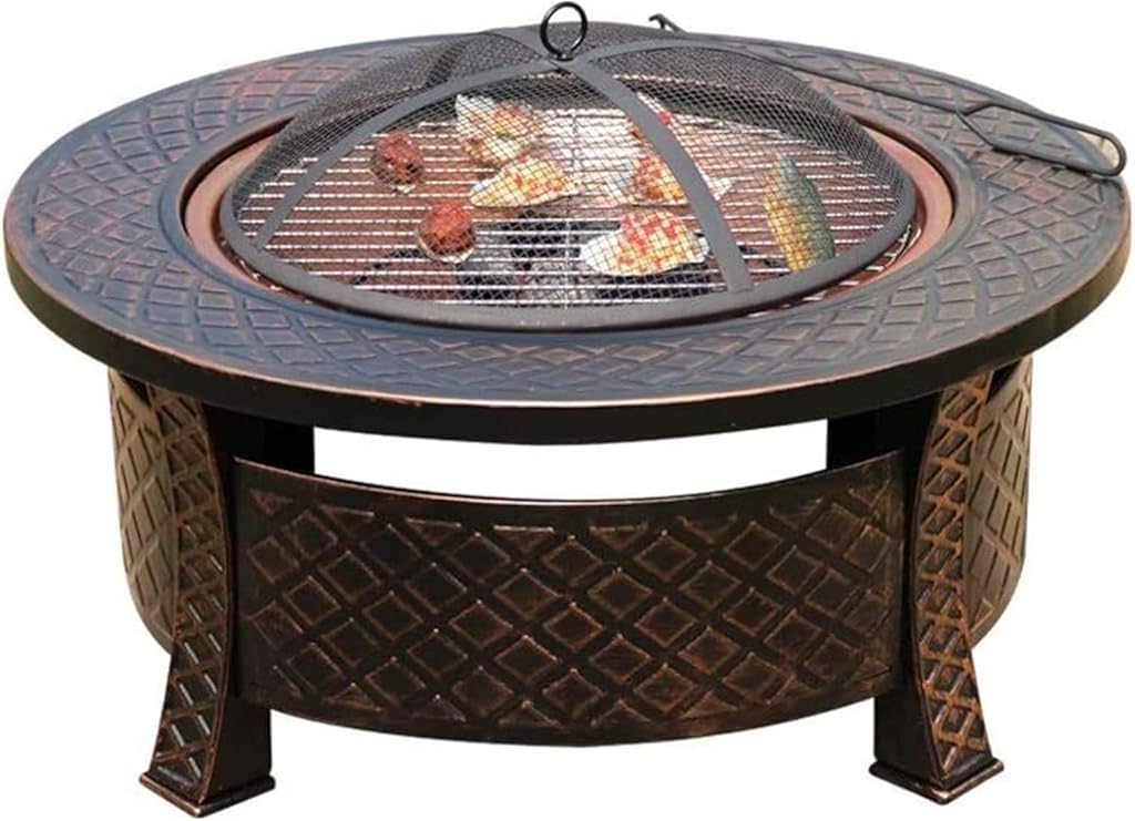 Outdoor Fire Pit 32'' Outdoor Fire Pit Metal Square Firepit Patio Stove Wood Burning BBQ Grill Fire Pit Bowl with Spark Screen Cover