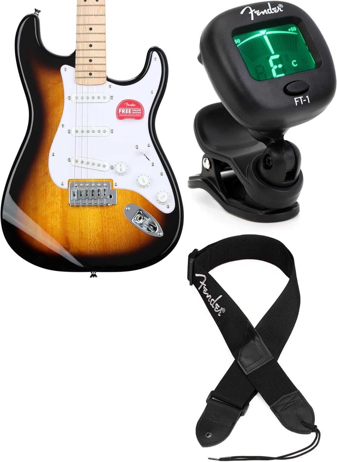 Fender Squier Sonic Stratocaster Electric Guitar, Sunburst Finish, Includes Tuner and Strap