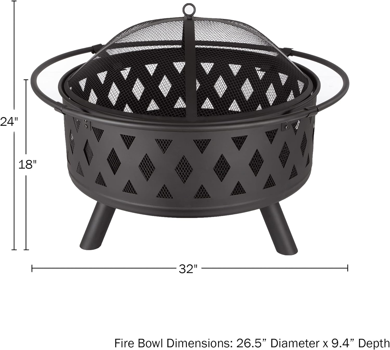 Fire Pit - 32-Inch Outdoor Wood Burning Firepit with Screen, Poker, and Cover - Outdoor Fire Pits for Backyard, Deck, or Patio by Pure Garden (Black)