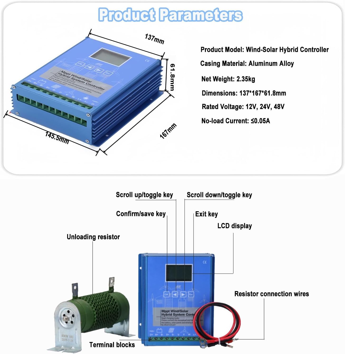 Wind Solar Hybrid Charge Controller, Mppt Boost Regulator for Off Grid Systems, 12v, 24v, and 48v Wind Turbine Solar Panel Power Controller (with Load Shedding Function). 24V-13000W