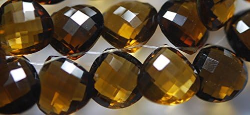 4 match pair, super rare honey quartz faceted heart briolettes calibrated size 14mm
