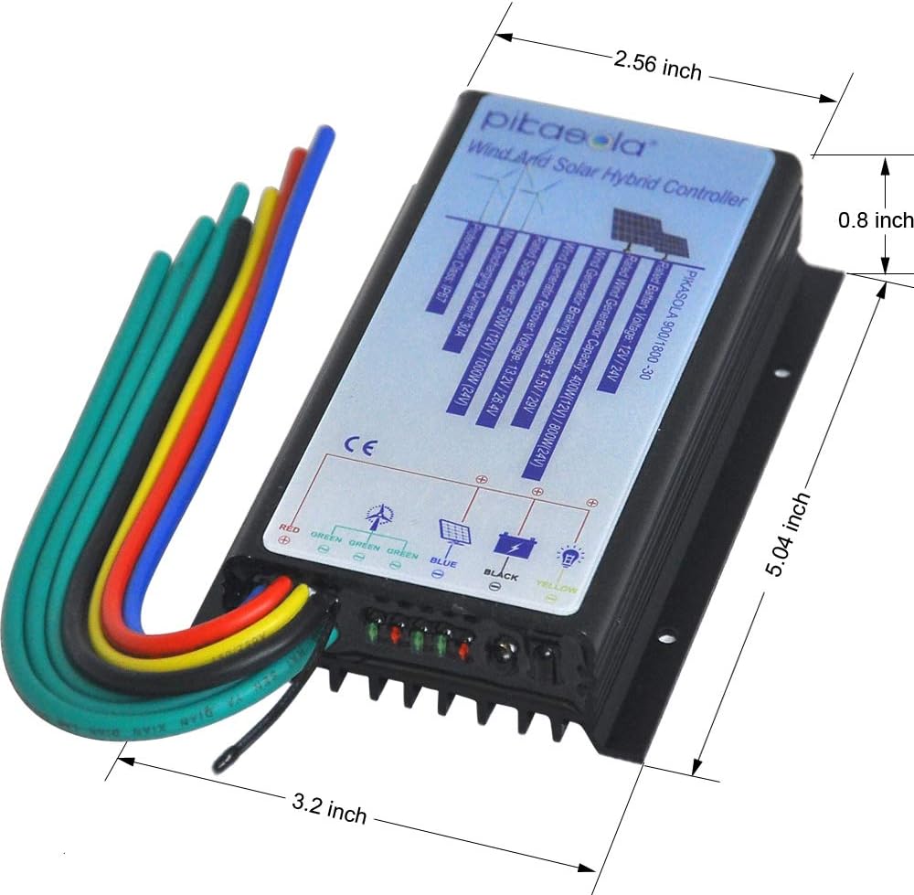 Pikasola Hybrid Wind & Solar Controller for 12V/24V Battery Auto, 30A Charge Controller for Off Grid Max 800W Wind Turbine & 1000W Solar Panel with MCT Charging