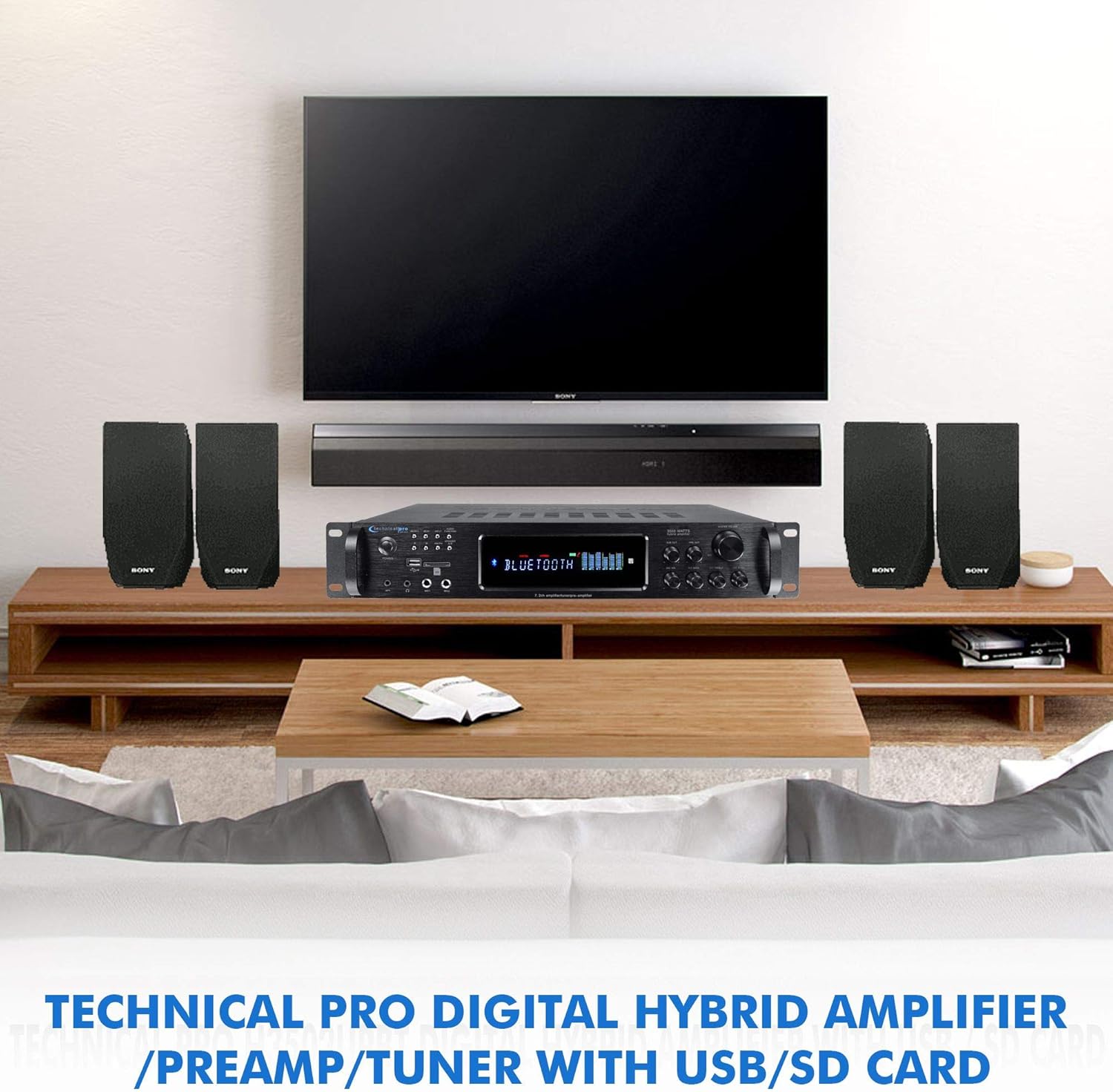 Technical Pro 3500 Watts Digital Hybrid Amplifier, Preamp/Tuner with USB SD Card Inputs, FM Radio, Recorder, Bluetooth, & Remote Control