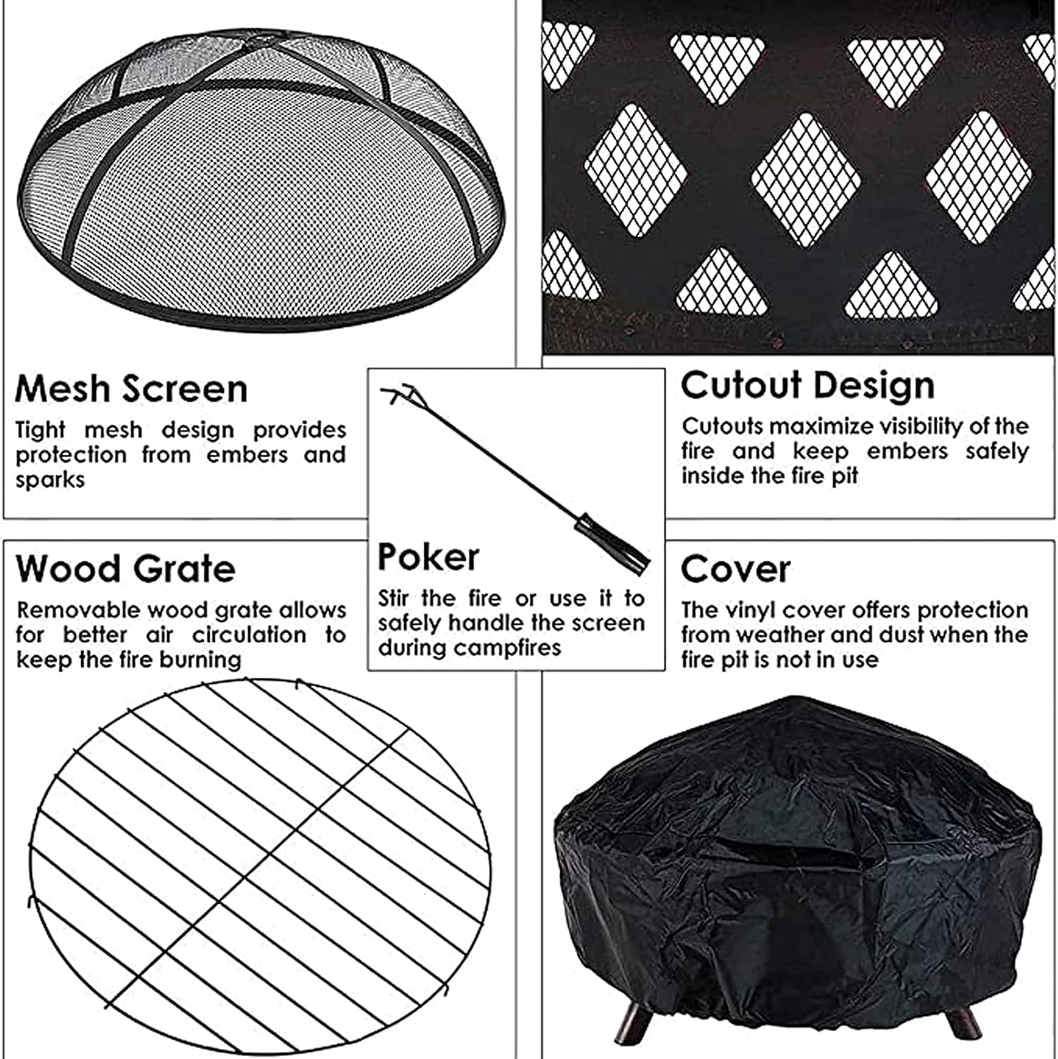 Outdoor Fire Pit, 36 Inch Large Bonfire Wood Burning Patio & Backyard Firepit for Outside with Spar