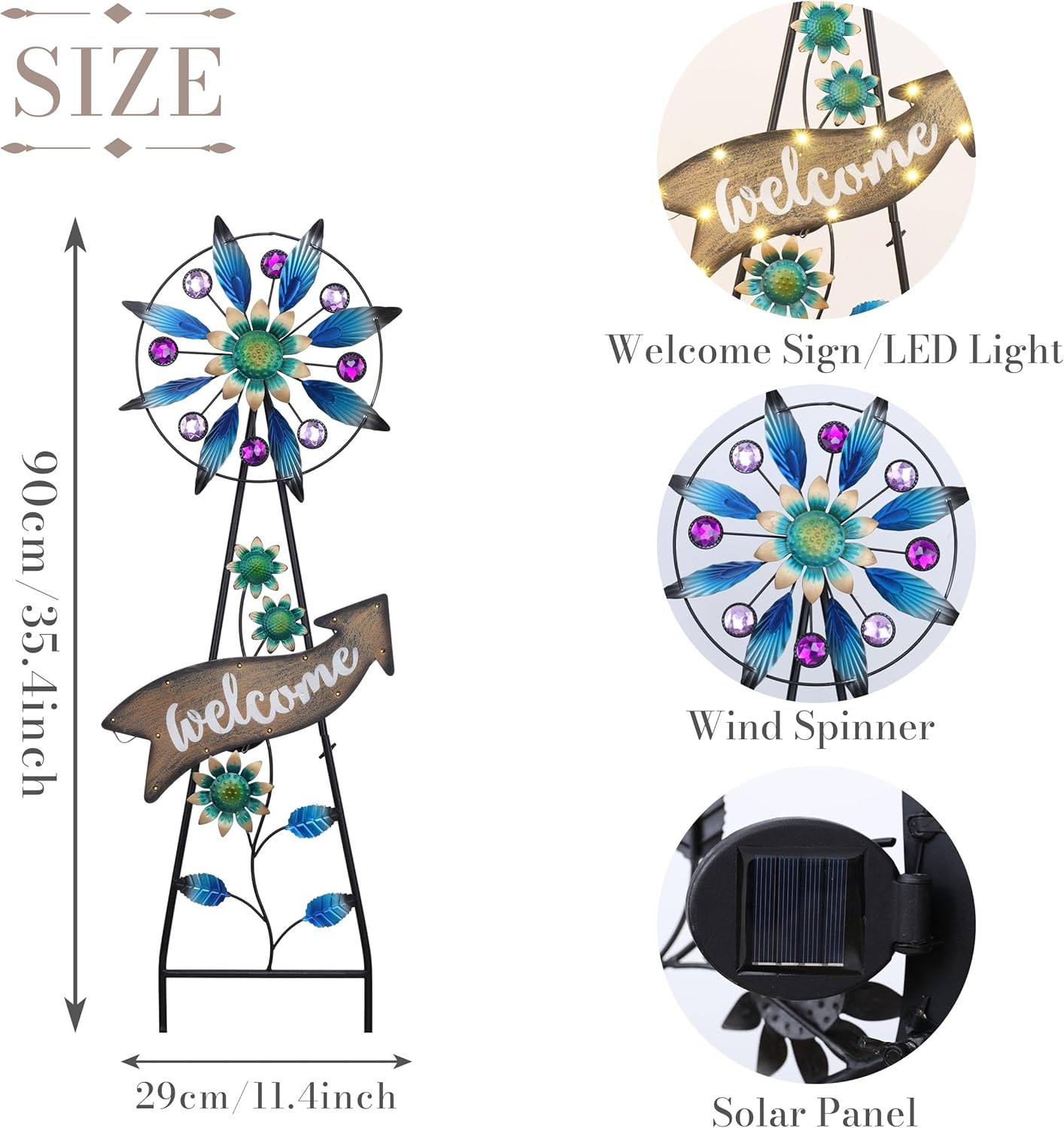 TERESA'S COLLECTIONS Peacock Garden Solar Stake, Wind Spinner Yard Art for Outdoor Decor, Metal Purple Windmill Decorative Garden Stake for Lawn Ornaments, Gifts for Mothers Day