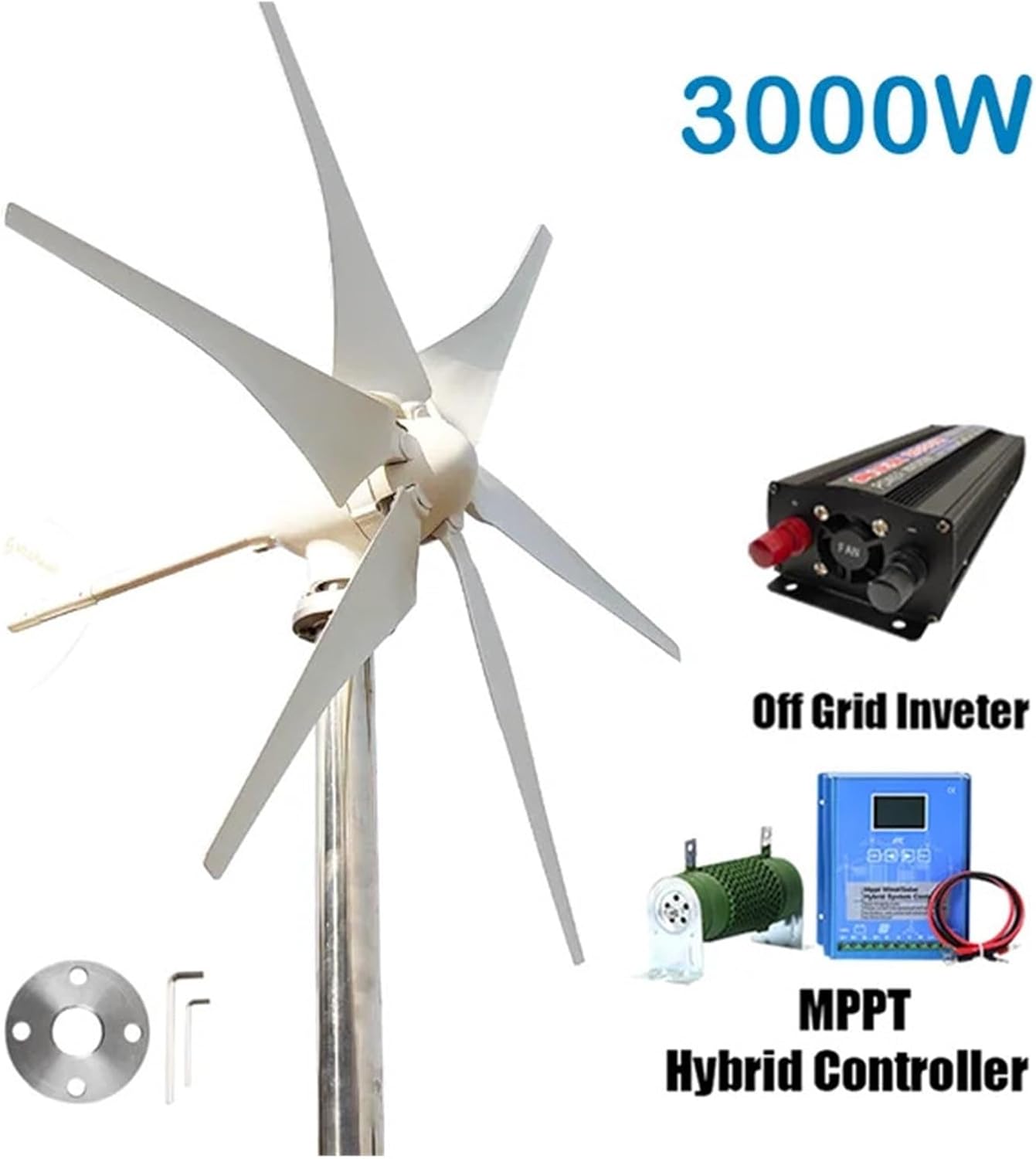 3000w Wind Turbine Generator 3KW Windmill 12v 24v 48V Home Appliance Camping Power Generator with MPPT Controller Low Starting Speed for Home(with Inverter System,12V_3000W)