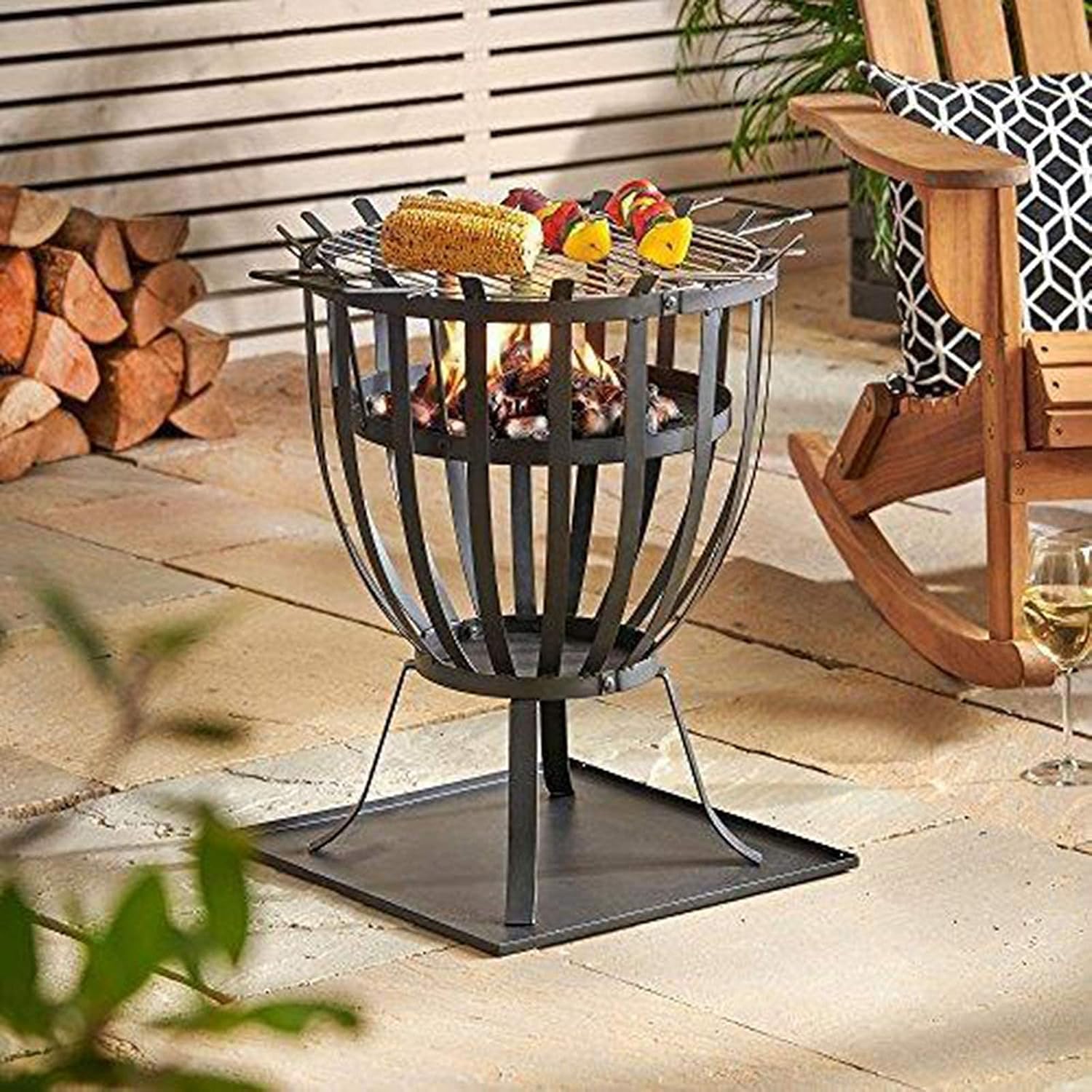 Small Firepit, Fire Pit Fire Basket, Fire Steel Brazier Outdoor Garden Patio Barbecue Heater Fire Burning Log Wood Burner Basket BBQ Grill Ash Tray Round