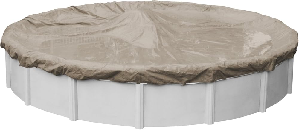 Pool Mate 30 ft Extra Strength Sandstone Winter Pool Cover for Above Ground Pools, 4 ft Overlap (34 ft Cover Size), Solid 12 x 12 Scrim, 3.7 oz/yd2, 15-Year Warranty, Style: 5730-4