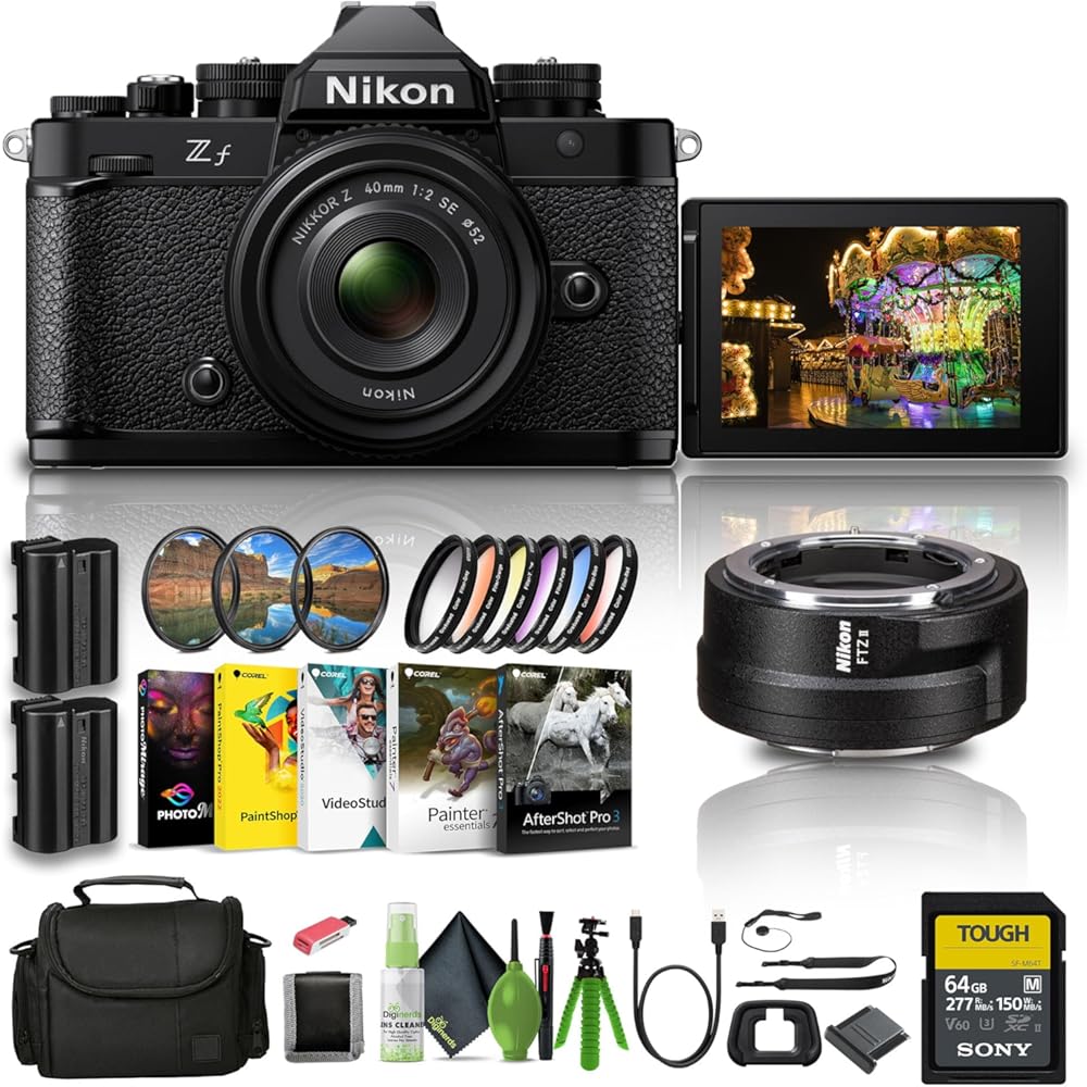 Nikon Zf 24.5MP Sensor 4K Video Recording Mirrorless Camera NIKKOR Z 40mm f/2 (SE) Lens (1763) + FTZ II Adapter + 64GB Memory Card + Filter Kit + Bag + EN-EL15c Battery + More