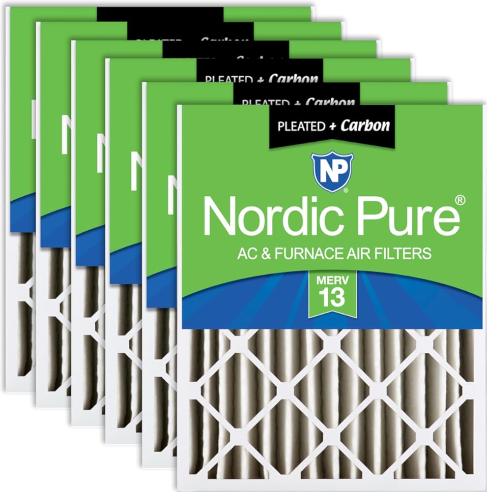Nordic Pure 20x20x4 (19_1/2 x 19_1/2 x 3_5/8) Pleated Air Filters MERV 13 Plus Carbon 6 Pack