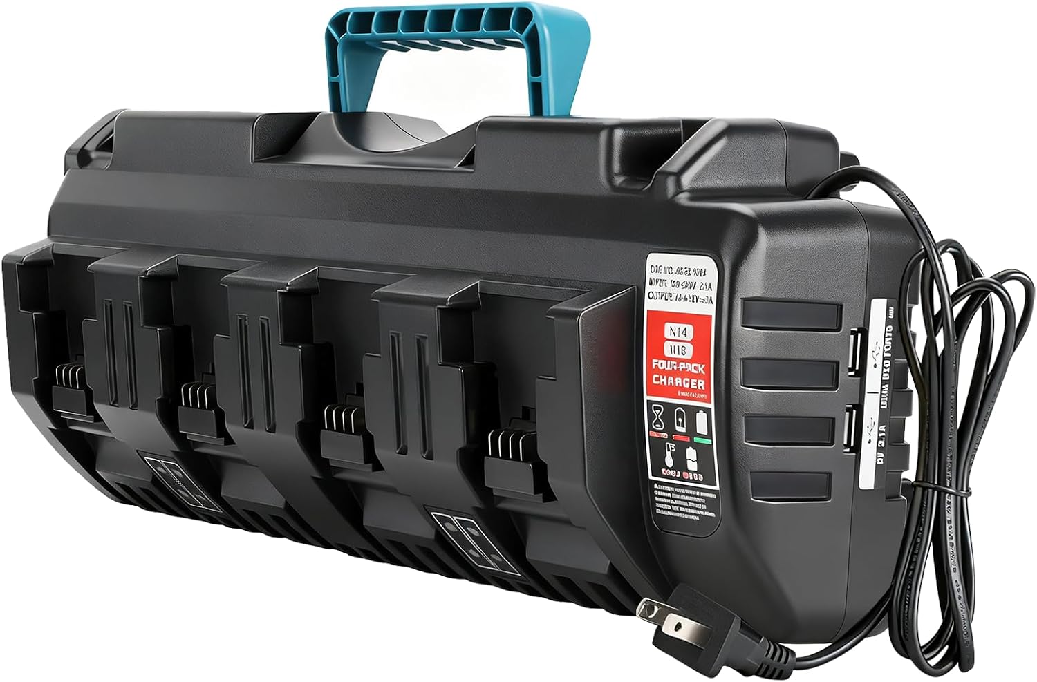 Rapid Super Charger Power Tool Batteries Fast Charging Station 4-Ports Compatible with Milwaukee M18 18V Battery, Tools Charger with 2 USB Ports Outputs [ Battery Not Included ]