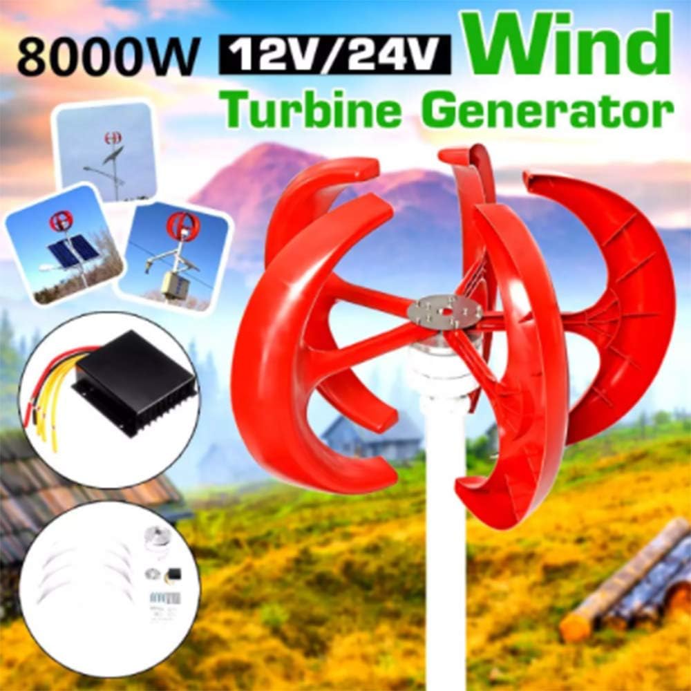 8000W 12V 24V Vertical Axi Wind Turbines Generator Lantern 5 Blades Motor Kit for Home Hybrids Streetlight Electromagnetic,24v