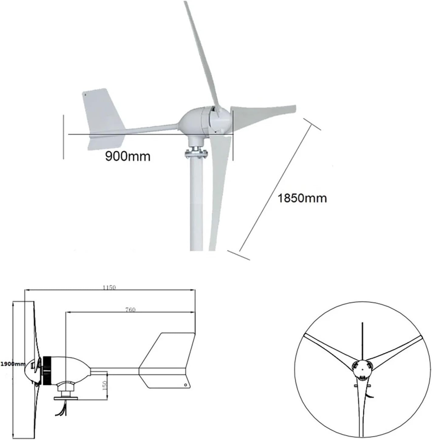 Wind Turbine Generator Kit, 1200W 12V 24V Wind Turbines Generator Lantern Vertical Axis 3 Blades Motor Kit for Home Hybrid Streetlight Use Electromagnetic for Hybrid Solar Wind System(24V)