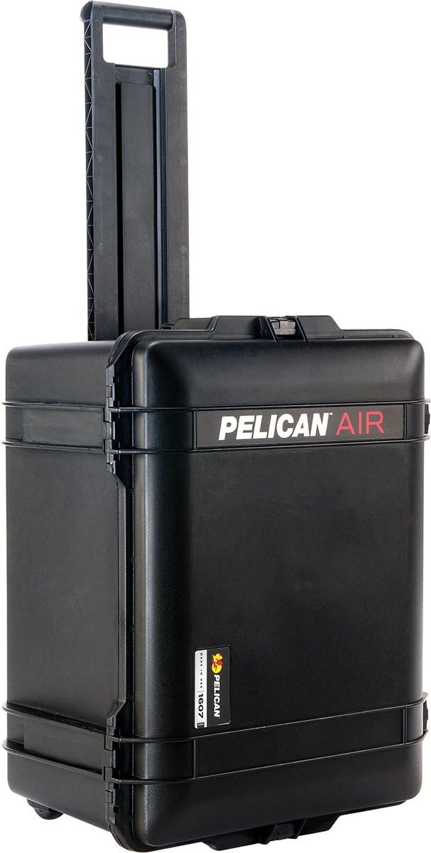 CVPKG Presents - Black Pelican 1607 With Yellow padded dividers Air case. Comes with wheels.