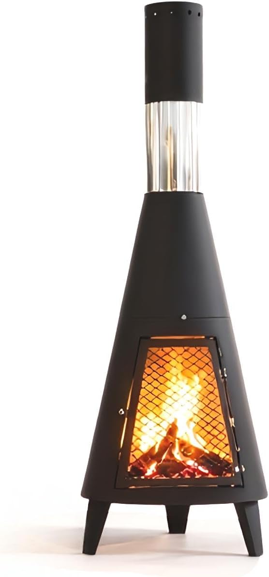 Chiminea Outdoor Fireplace, Portable Fireplace Chimenea with Mat and Poker. Wood Burning Fire Pit for Patio Garden Camping Heating and Ambiance