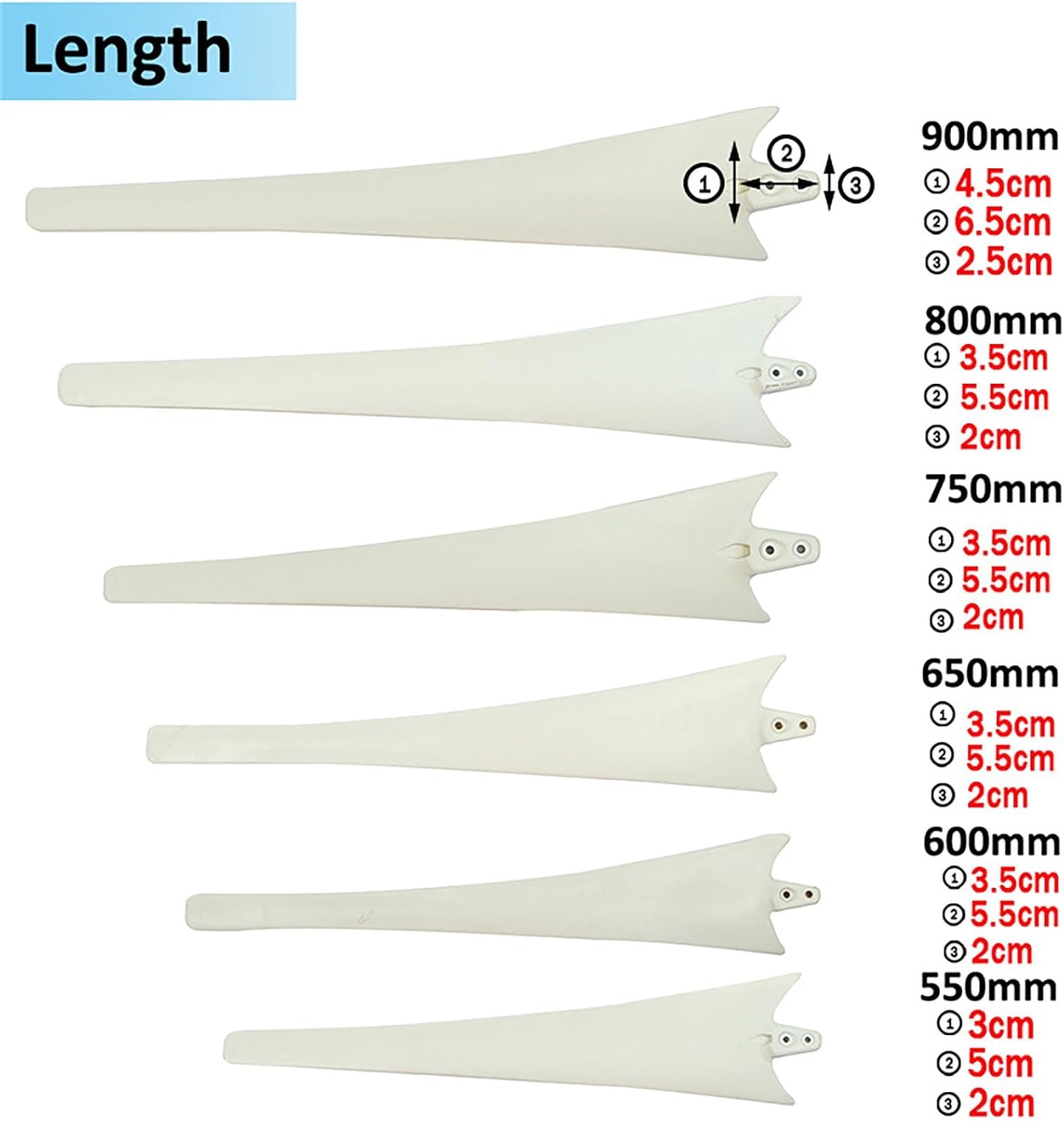 5 PCS Wind Turbine Blades Kit Hub Hood Screws - 530/550/580/600/630/650/750/800mm Horizontal Axis White Replacement Blades For Wind Generator(580mm)