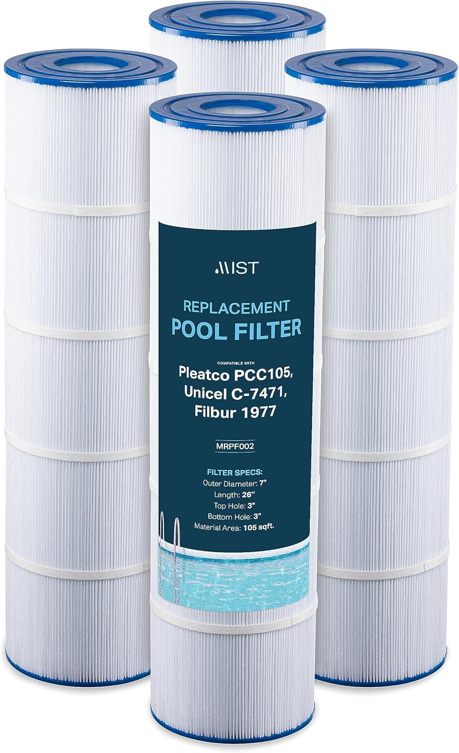 Mist Pool Filter Replacement, Compatible with Pentair 420 Filter Cartridge, CCP420 Pool Filters, PCC105, Unicel C-7471, Filbur 1977 (4 Pack)