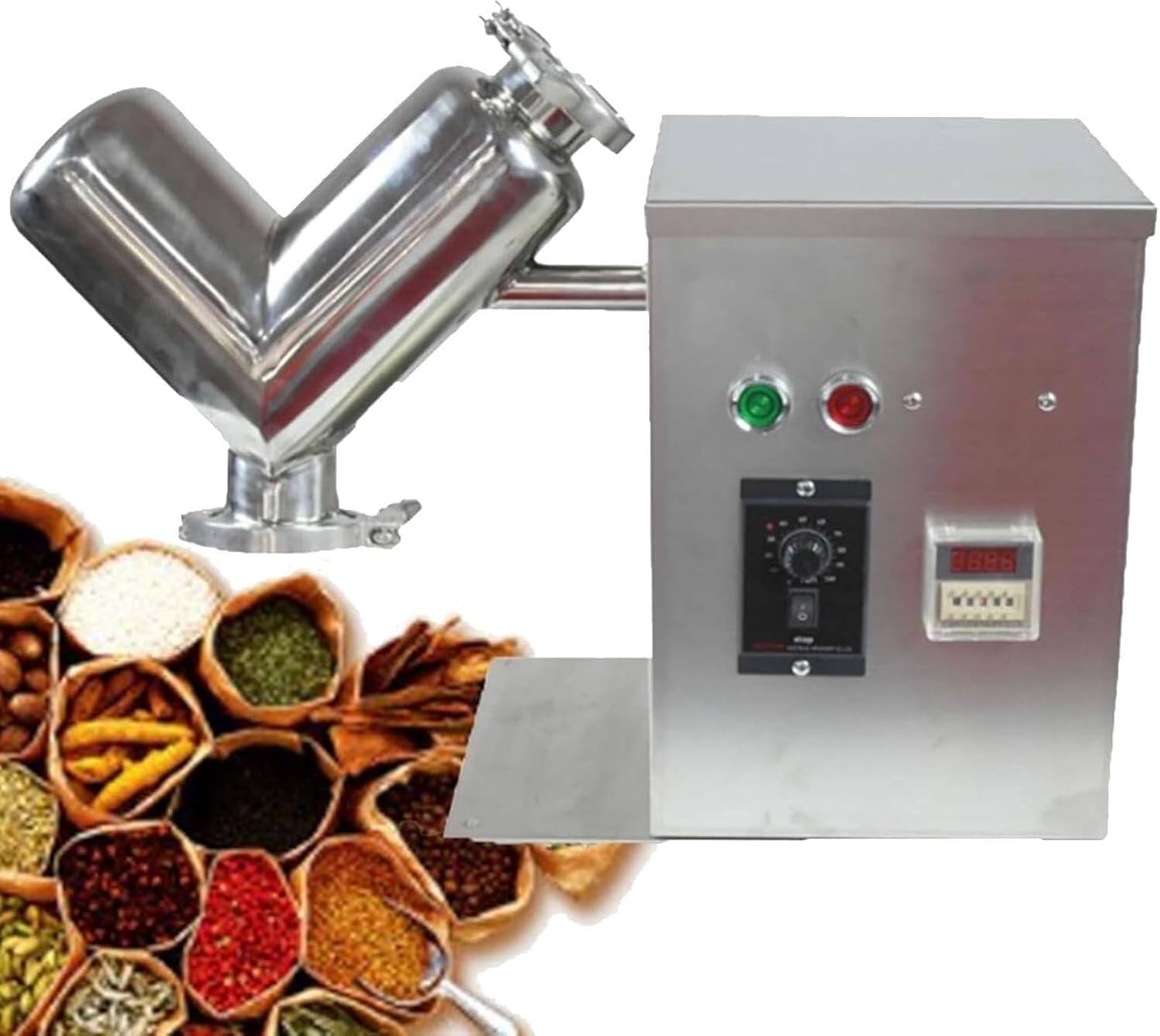 Feed Mixing Machine, 2L V-Type Dry Powder Mixer Particle Granule Blender, Adjustable Speed, for Feed, Medicinal Powder