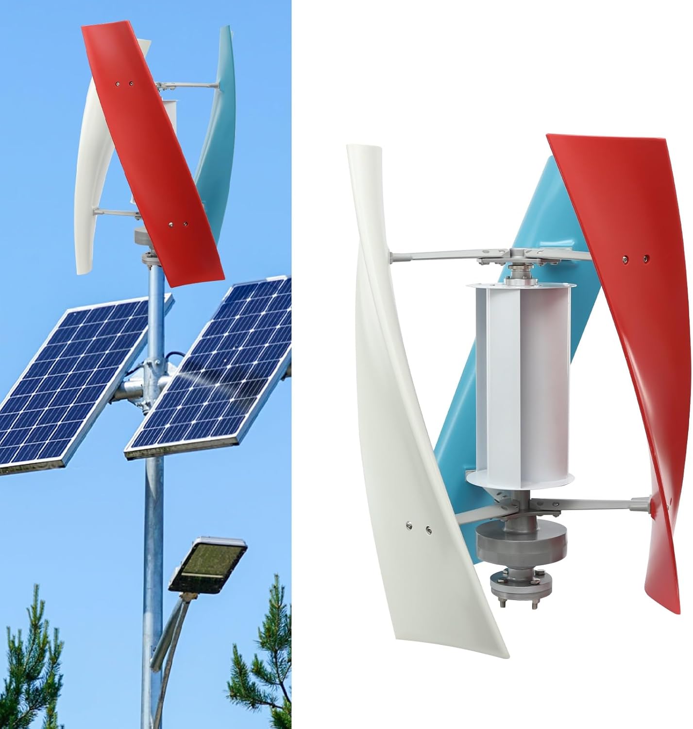 Wind Turbine Generator, 24V 500W Vertical Axis Wind Generator with Auxiliary Wind Wheel & Controller, 3 Blade Low Noise Nature Power System for RV Home Marine Energy