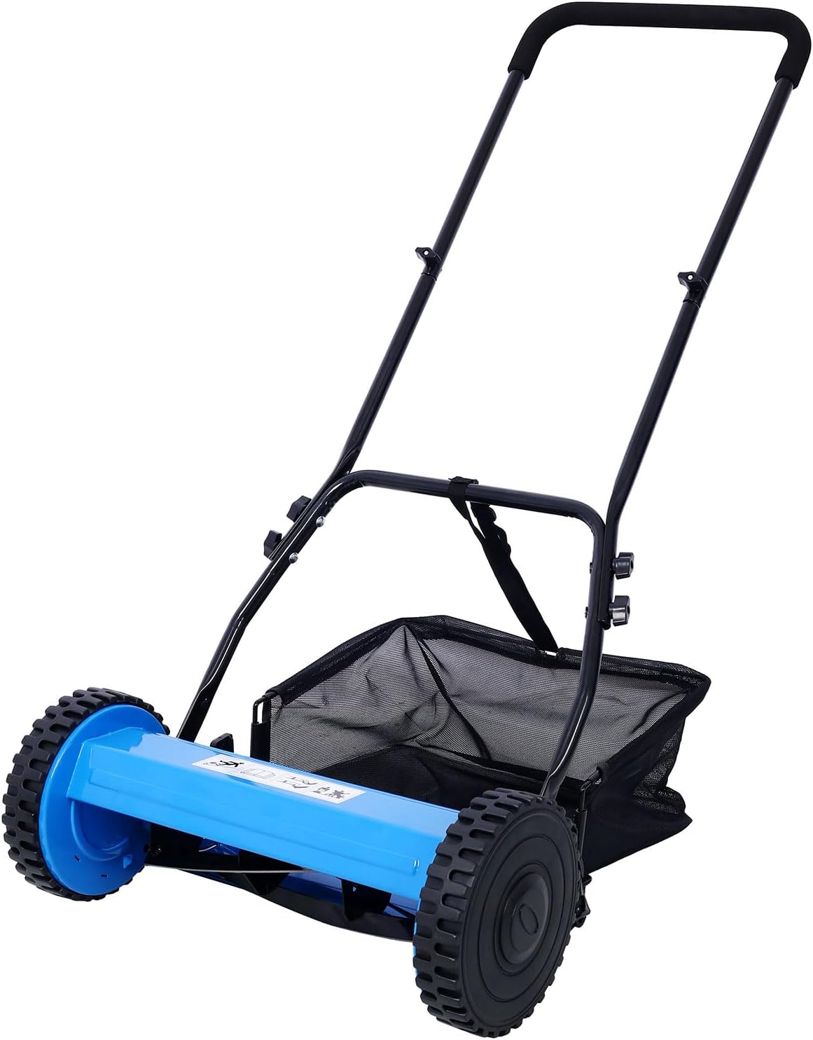 16-Inch 5-Blade Push Reel Lawn Mower with Grass Catcher, Adjustable Cutting Height (0.6