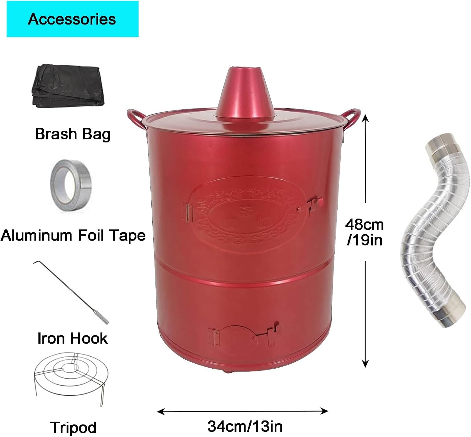 Burn Barrel, Outdoor Fire Pits,Burn Barrel Trash，Stainless Steel Incinerator Cage with Lid，Incinerator，Fire Pit, Burning Garbage, Leaves, Yard Waste, Debris Paper(34cm/13in)