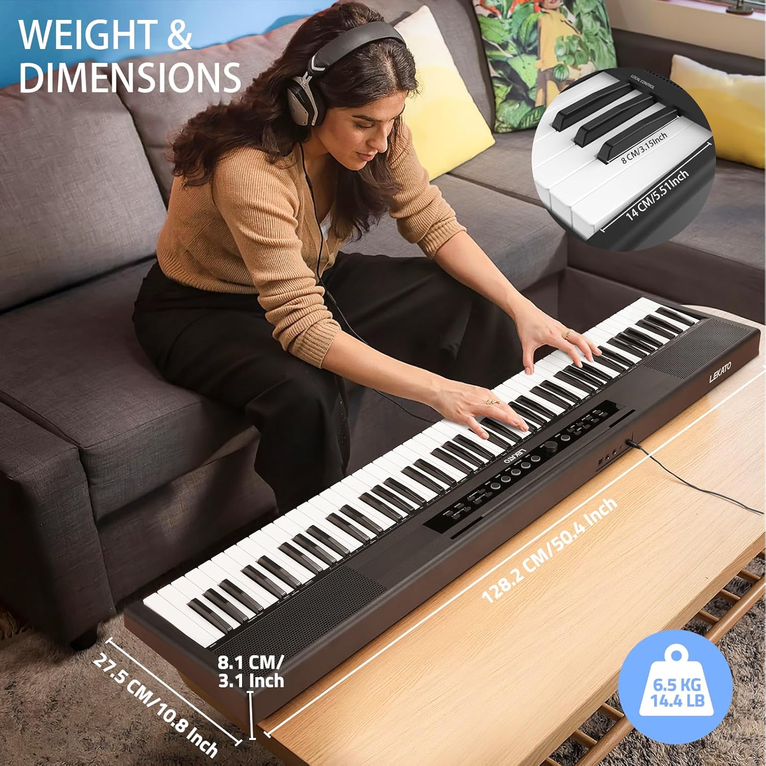 LEKATO 88 Keys Digital Piano, Semi Weighted Electric Keyboard Piano with 15W×2 Stereo Speakers, Reverb Split Layer Duet Mode, Headphone Jack, USB MIDI, AUX, for Beginner Professional at Home Stage