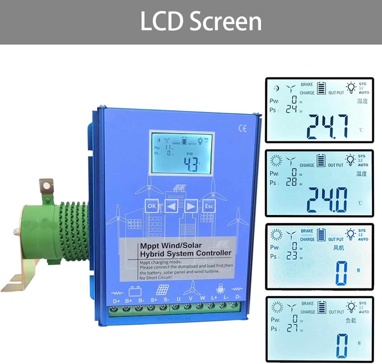 1000W Wind Solar Hybrid MPPT Charge Controller,12V 24V 48V Auto Regulator with Dump Load for 500W Wind Turbine Generator 500W Solar Panel ,24V