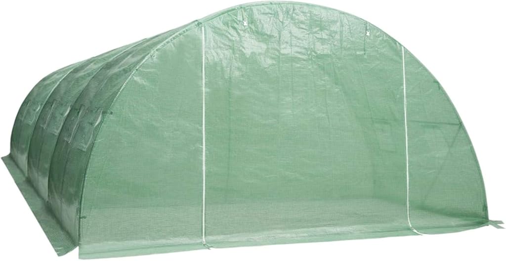 vidaXL Greenhouse, Large, 258.3 ft² - Garden Greenhouse with 12 Windows & Large Door - Weather Polyethylene Fabric - 0.5 oz/ft² PE Mesh Fabric - Sturdy Galvanized Steel Frame, Green