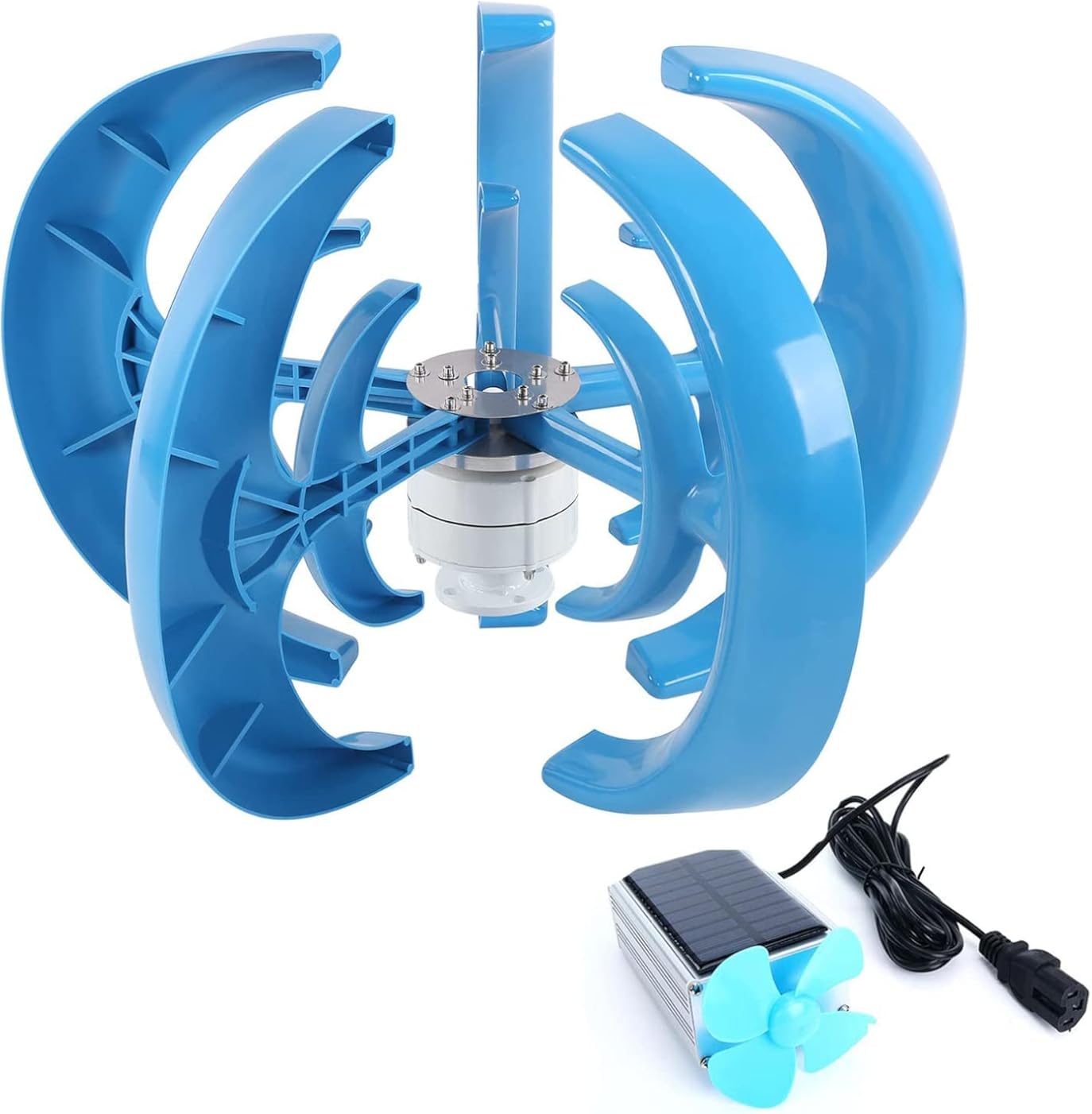 8000W Wind Solar Hybrid System 5 Blades Controller Lantern Vertical Axis Wind Turbine Generator Motor Kit for Home Windmill Use