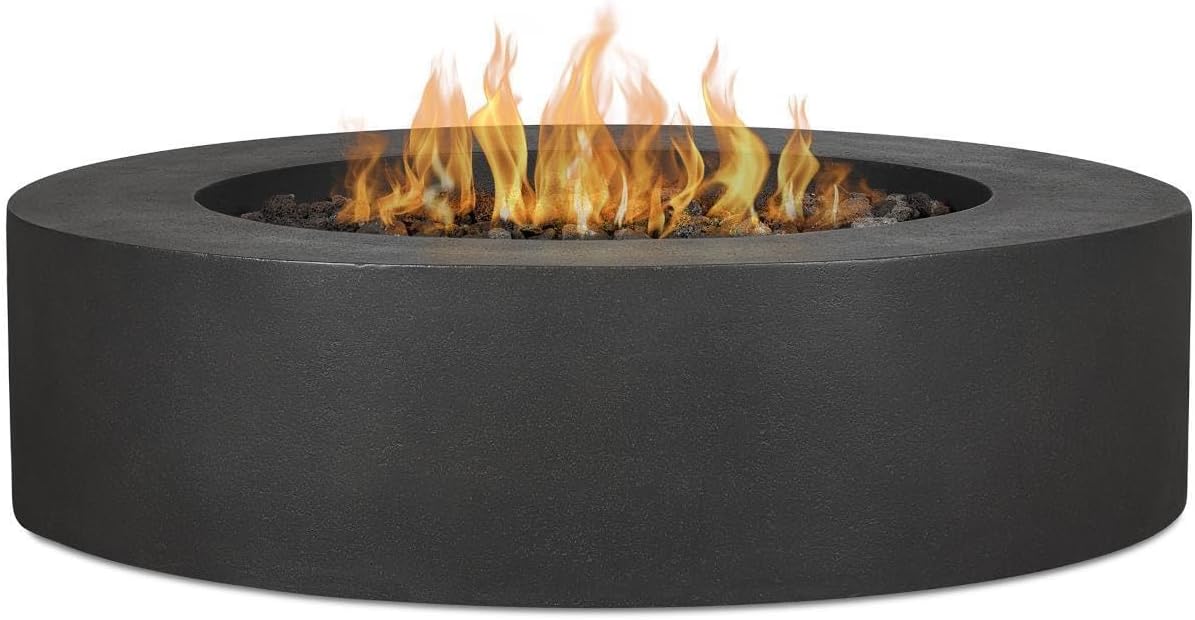 BBQGuys Signature La Valle 43-Inch Round Propane Fire Table - Carbon - 1593LP-CBN