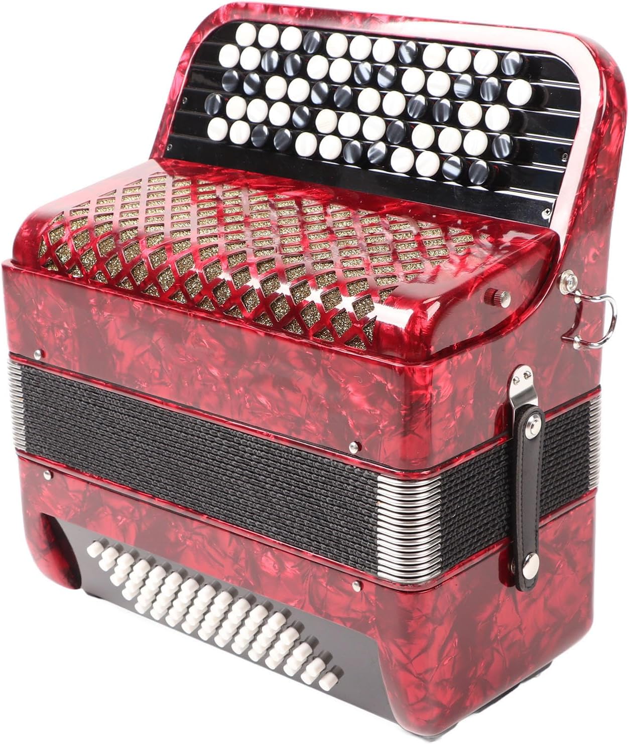 62 Keys Accordion 60 Bass Button Accordion Kids Educational Musical Instrument with Straps Red