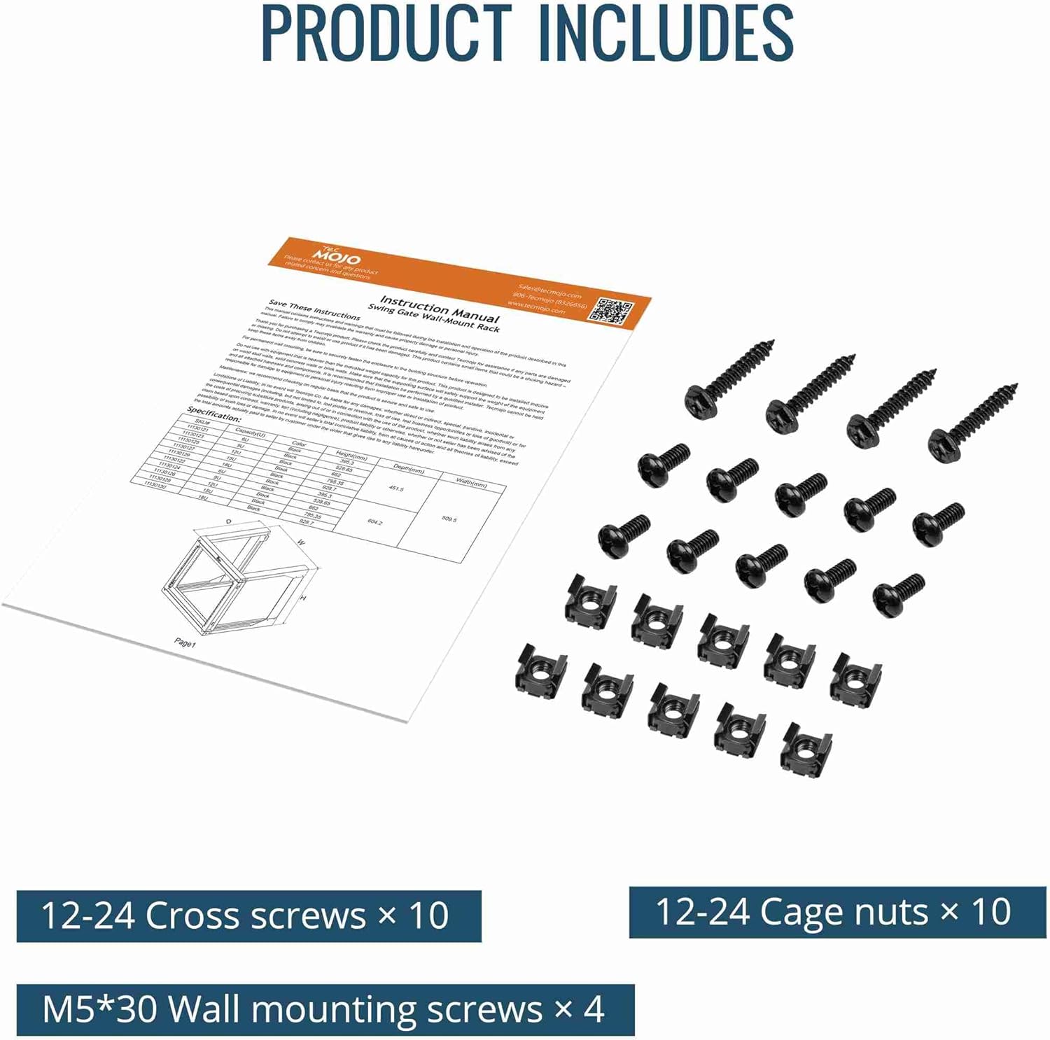 Tecmojo 9U Wall Mount Rack, Server Rack,Open Frame Server Rack,Network Rack for 19inch Computer/AV/Data/IT/Media Equipment,18inch Depth,16inch Apart Mounting Holes,Swing Gate,Square and Tapped Holes