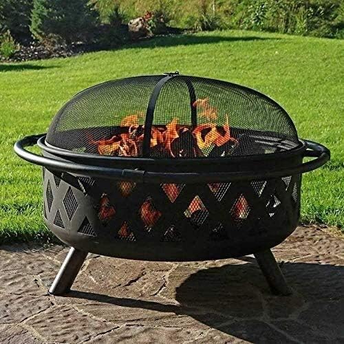 Fire Pits Outdoor Wood Burning Fire Large Bonfire Wood Burning Patio Coal Grill Firepit for Outside Grill Charcoal Smokeless Grill with Spark Screen Poker with Cover BBQ Cooking for Outside Camping Ba