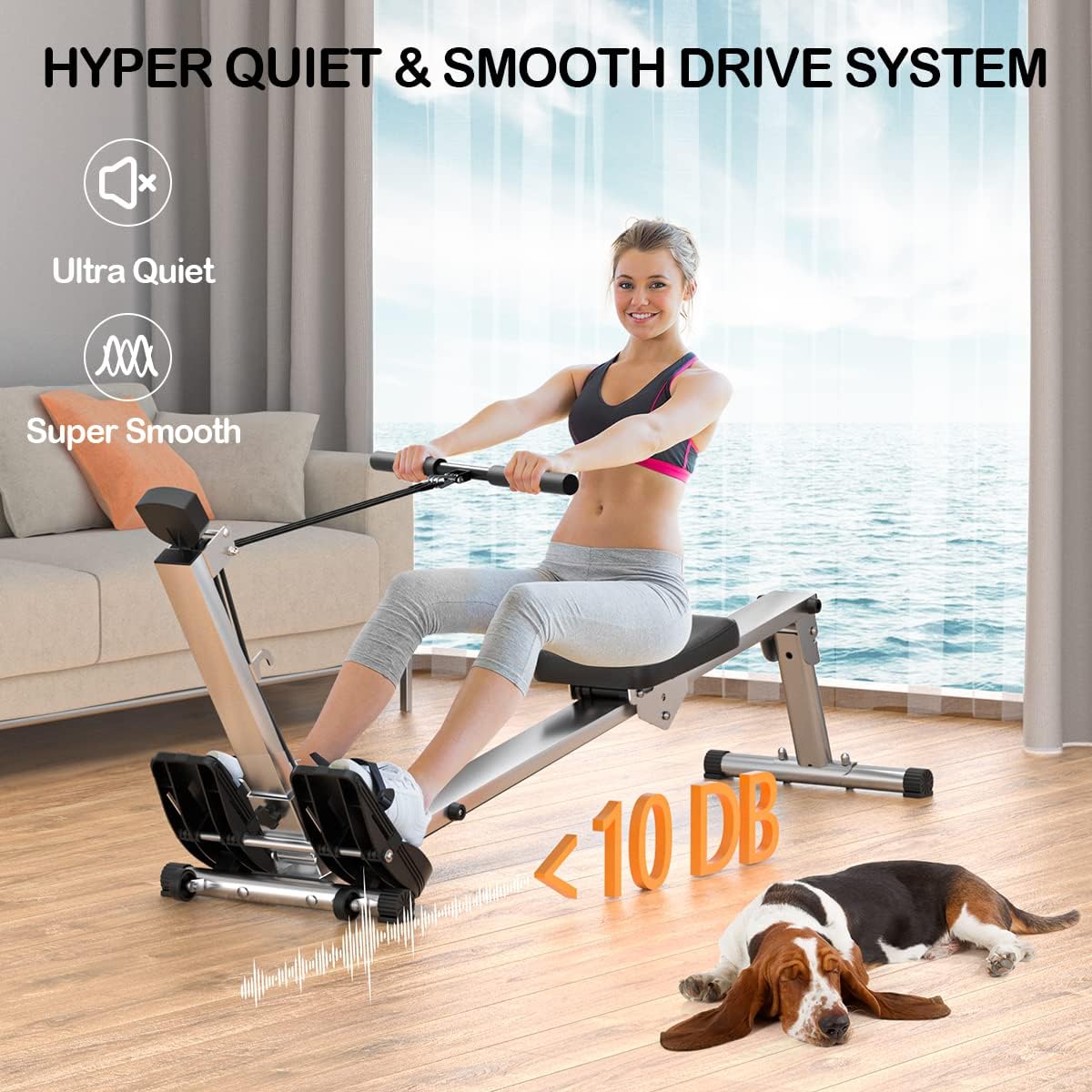 Compact Rowing Machine for Home Use, Magnetic Resistance Foldable Rower for Full Body Workout, Space Saving Design with LCD Display