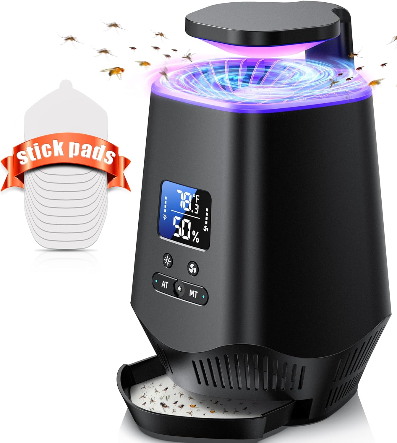 Fruit Fly Traps for Indoors, Smart Fly Trap Indoor Bug Zapper Gnat Traps for House Indoor with Temperature and Humidity Sensor, 10PCS Sticky Boards Black