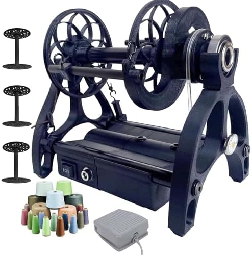 Smart Yarn Spinner Machine - Electric Wool Wheel, 120g Capacity Pet Hair Spinner with Foot Switch, 12V Drum Carder, Adjustable Speed, Forward/Reverse Function, 3 Spools, Blue