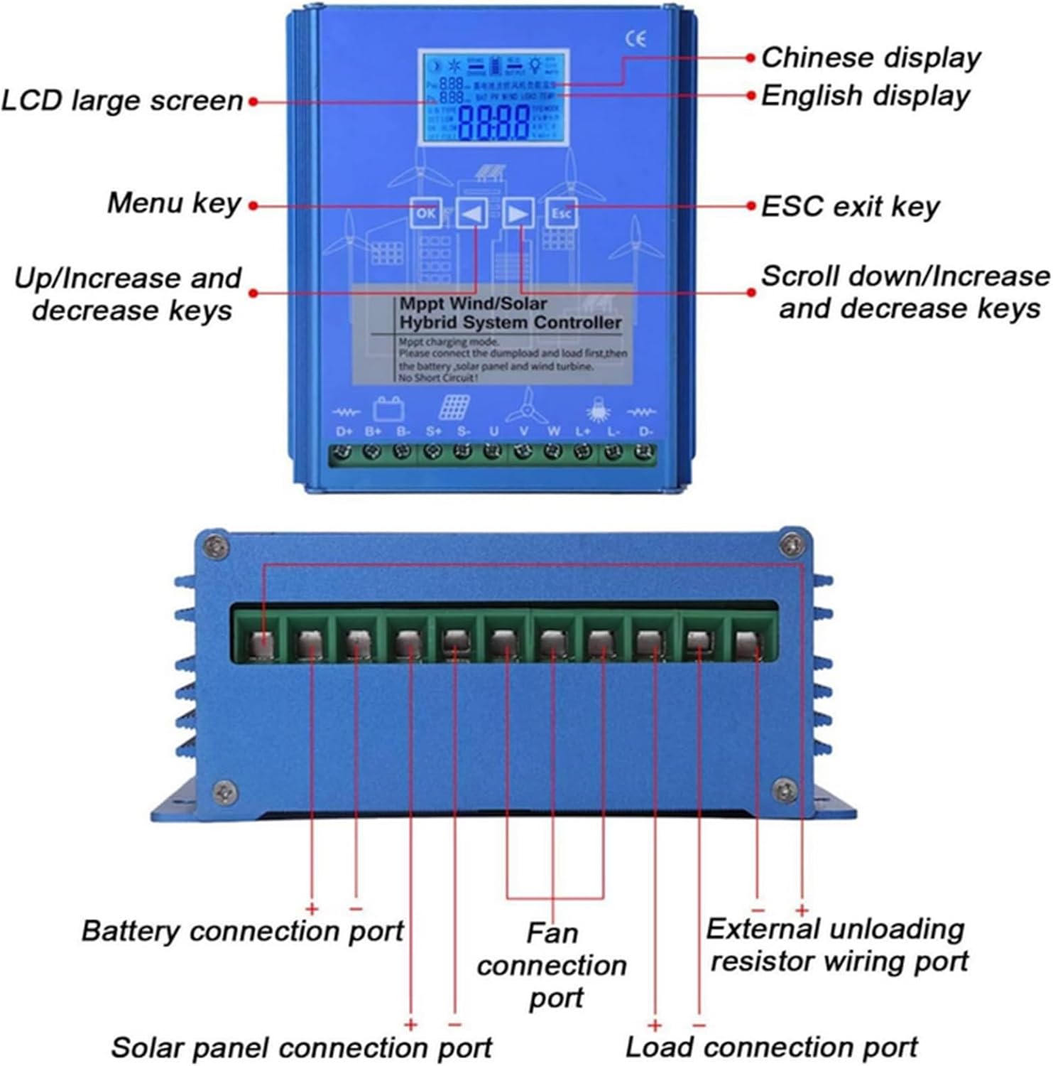 12V 24V 48V 8000W Wind Solar Hybrid Charge Controller, MPPT Charge for Solar Panel Wind Turbine,Apply to Lithium Lead Acid Battery12v,48V