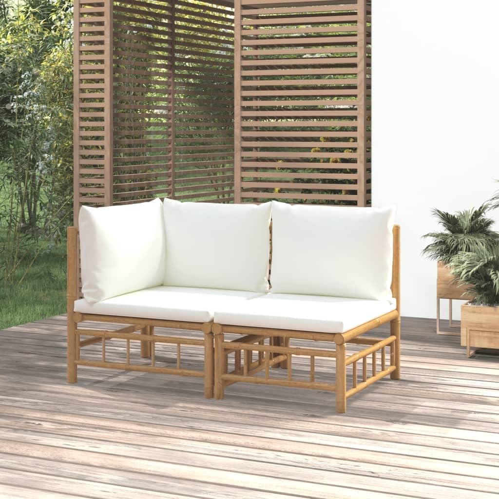 2 Piece Patio Lounge Set with Cream White Cushions Bamboo,Elegant Bamboo Patio Lounge Set for Comfortable Outdoor Relaxation Patio Furniture Sets, Conversation Sets, 1