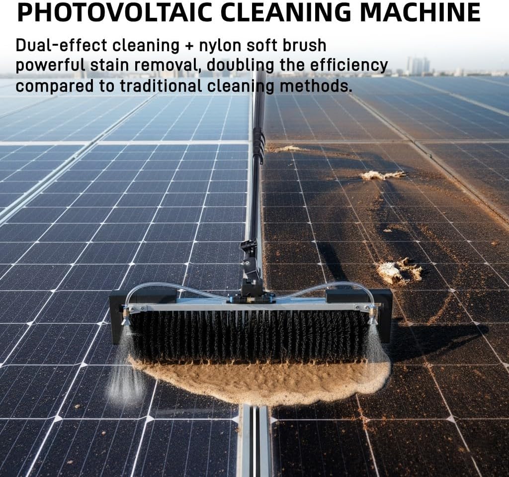 Telescopic Rod PV Panel Wash Cleaning Machine, Solar Photovoltaic Panel Cleaning Brush, Adjustable Length, Solar Panel Cleaning Equipment 24.6FT Battery