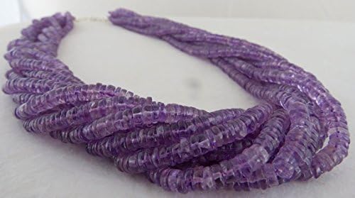 10 Line Natural Brazilian Amethyst Button Beads Necklace 23 INCHES 5MM