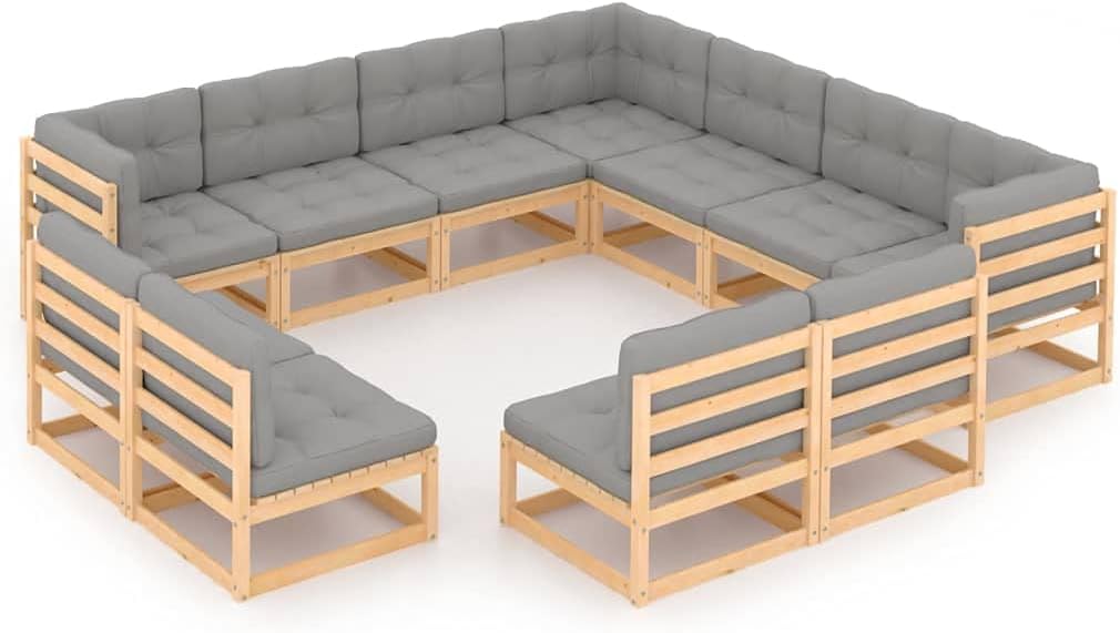 11 Piece Patio Lounge Set with Cushions Solid Wood Pine,Rustic Pinewood Patio Lounge Set for Relaxation and Comfort Patio Furniture, Outdoor Furniture Sets
