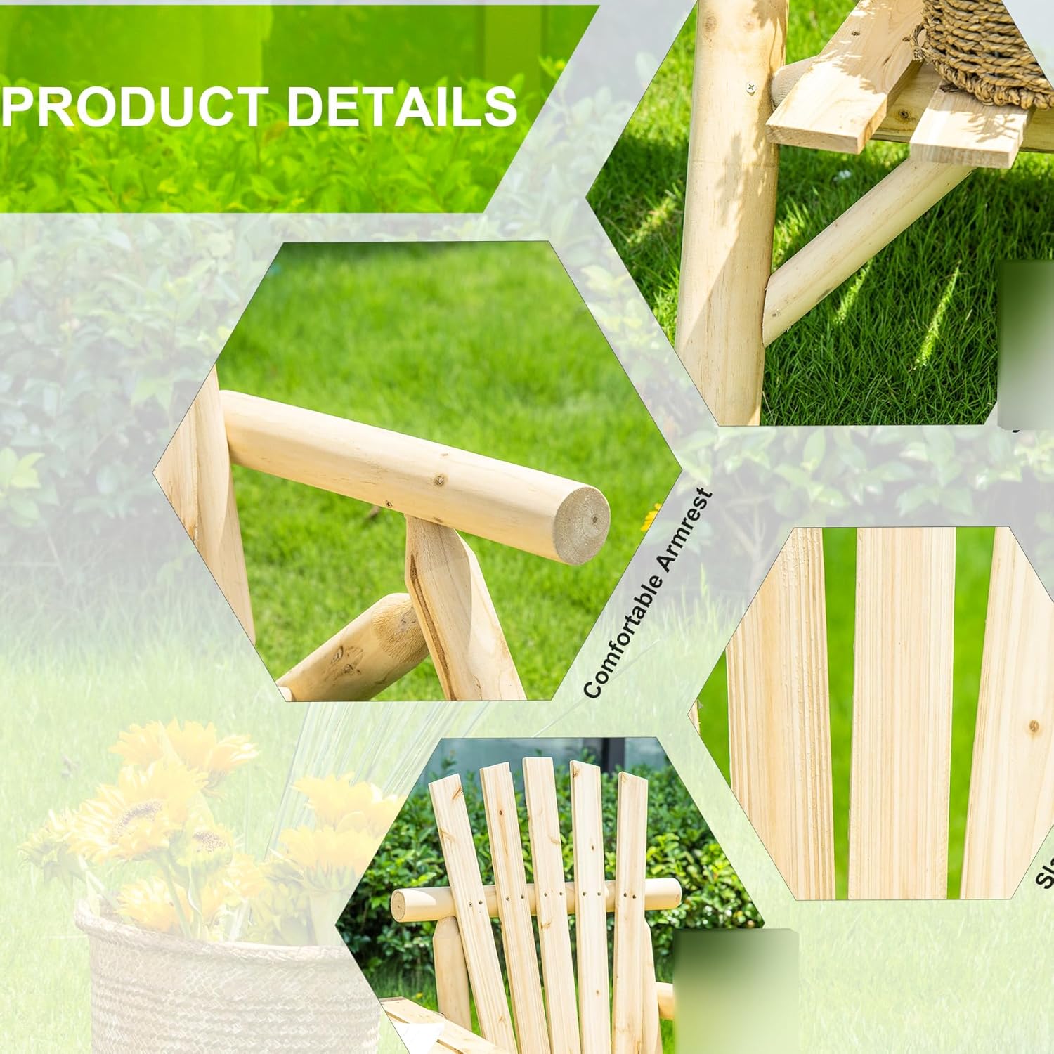 Wooden Chair with Table for Outdoor Spaces, 2 Patio Fire Pit Chair, Natural Backyard, Deck, Porch Table, Porch, Texture