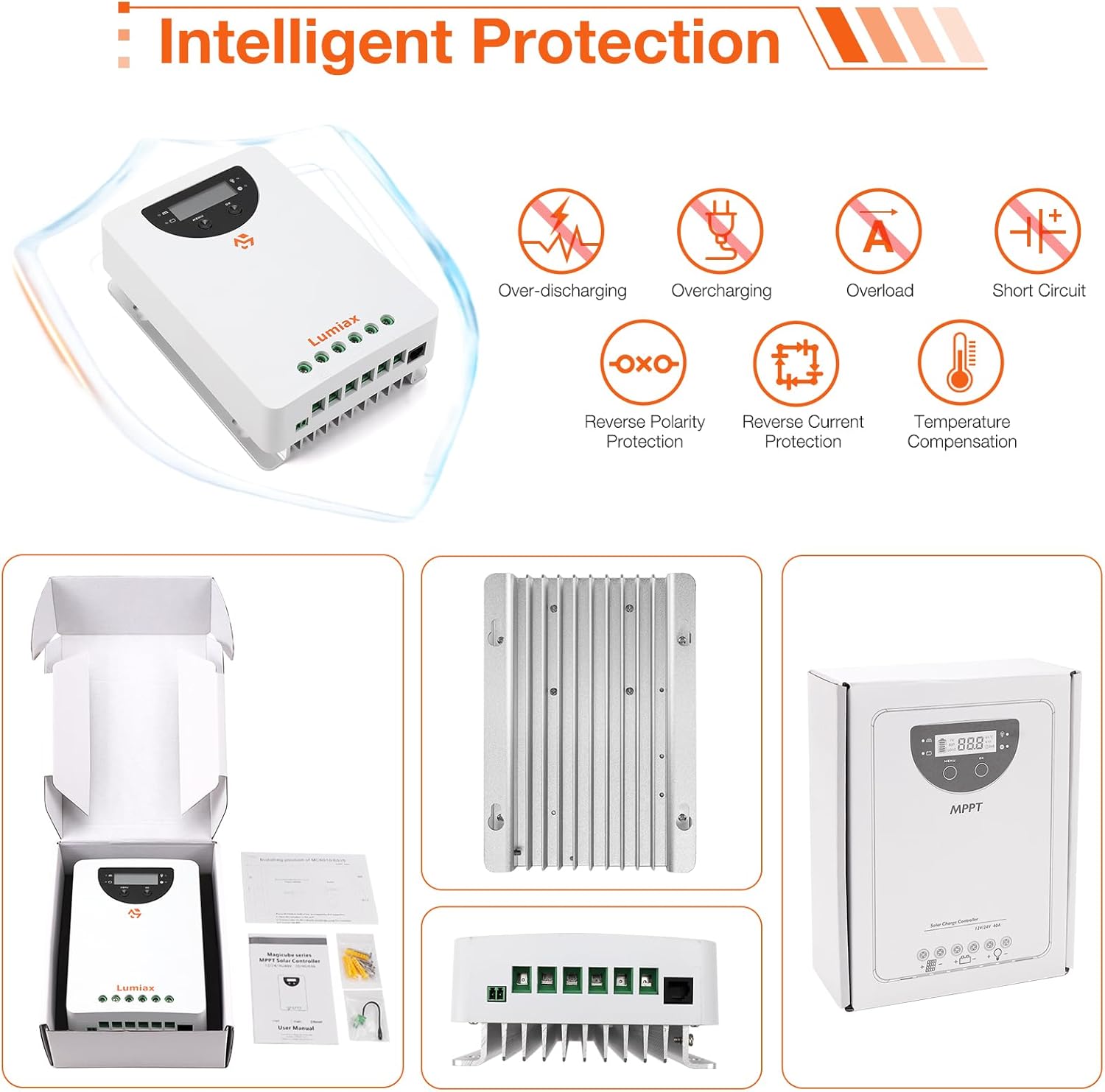 60 Amp Solar Charge Controller, Automatically Detects 12V/24V/36V/48V DC System Voltages, MPPT Solar Charge Controller Competitable with Gel Sealed Flooded and Lithium Battery