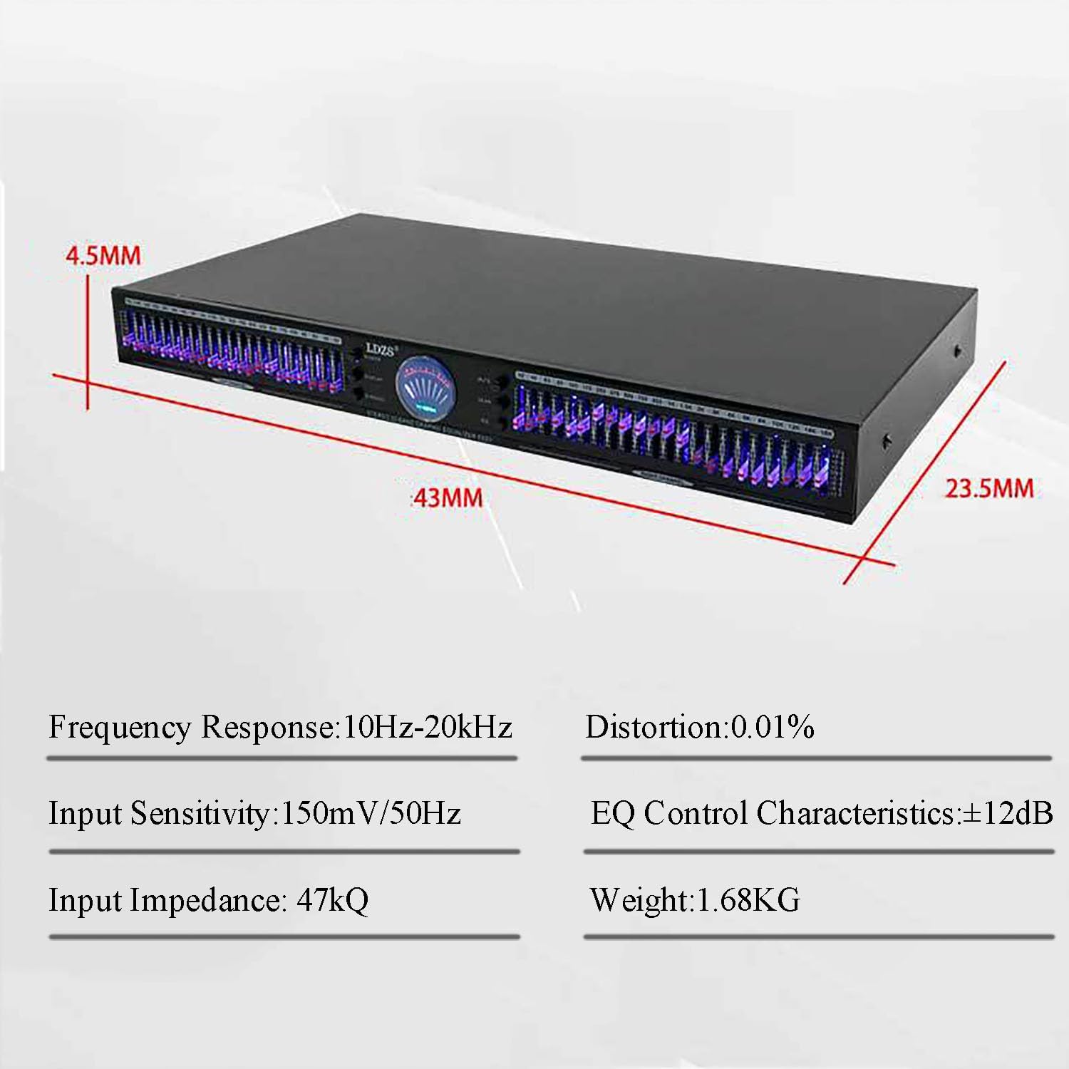 22-Band Audio Equalizer, Stereo Graphic Equalizer with flashing lights, 1U Rack Mount, with 10 Preset Effects, Hifi Home EQ Tuning Noise Reduction, Low/Mid/Treble Adjustment, for Recording Studio