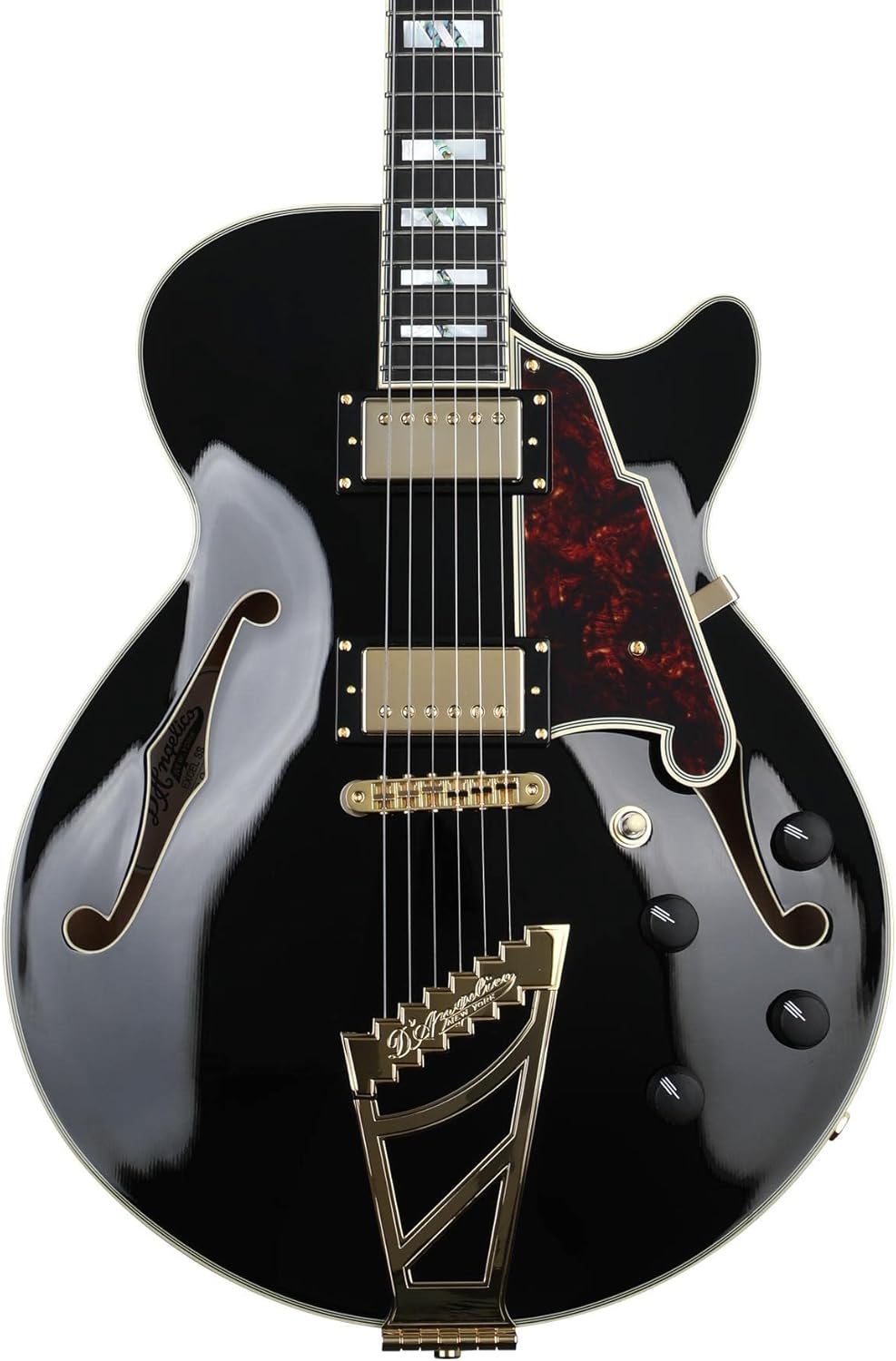 D'Angelico Excel SS Semi-hollowbody Electric Guitar - Solid Black with Stairstep Tailpiece